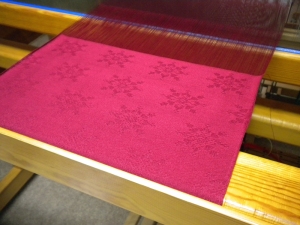 Red Damask on the loom